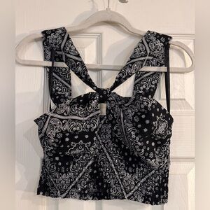 Monteau Black and White Paisley Crop Top